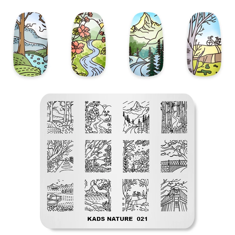 Пластины для стемпинга KADS Nature River & Boat для нейл-арта, шаблон для стемпинга из нержавеющей стали, изображение, шаблон для дизайна ногтей DIY