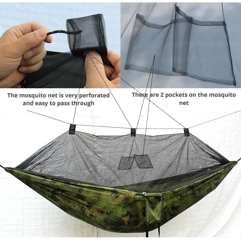Портативный гамак для кемпинга на открытом воздухе T1-2 человека с москитной сеткой из высокопрочной парашютной ткани, подвесная кровать, охотничьи качели для сна