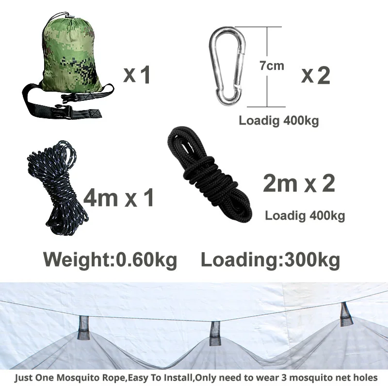 Портативный гамак для кемпинга на открытом воздухе T1-2 человека с москитной сеткой из высокопрочной парашютной ткани, подвесная кровать, охотничьи качели для сна