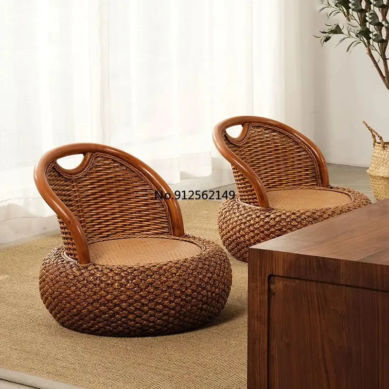 Плетеные вручную стулья из ротанга, Кресло на балконе, круглый табурет, стул для гостиной, Спинка, кресло, Мобильное сиденье, Простая современная мебель для дома