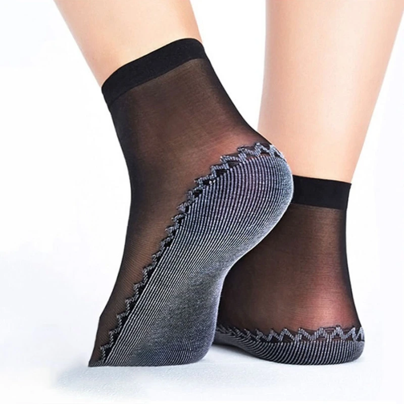 Женские шелковистые короткие носки до щиколотки B36D с дышащей хлопковой подошвой, устойчивые к скольжению, летние тонкие прозрачные носки-браслеты из трубочек