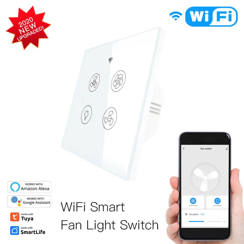 WiFi + RF Smart Switch 2/3-Полосная Панель управления Потолочный Вентилятор Контроллер освещения Tuya Дистанционные Переключатели Аксессуары для умного дома