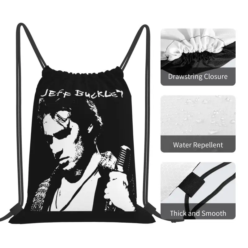 Черно-белые сумки на шнурках Jeff Buckley 90-х, спортивная сумка с милой 3D-печатью