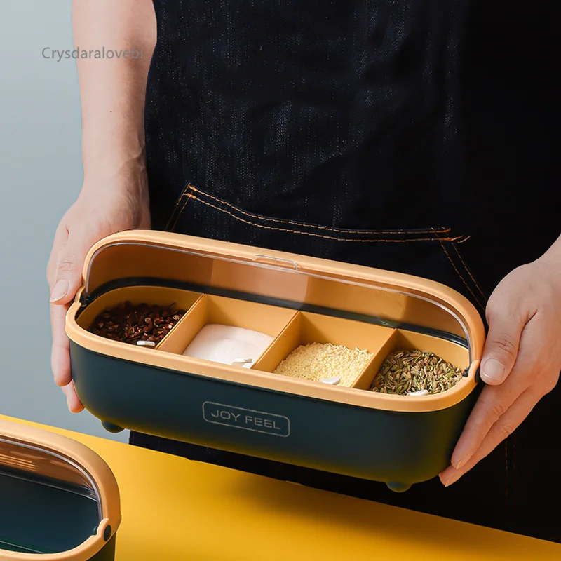 Модная коробка для приправ Простая Кухонная Разделенная кастрюля с четырьмя решетками, коробка для сахара, коробка для приправ, коробка для палочек для еды