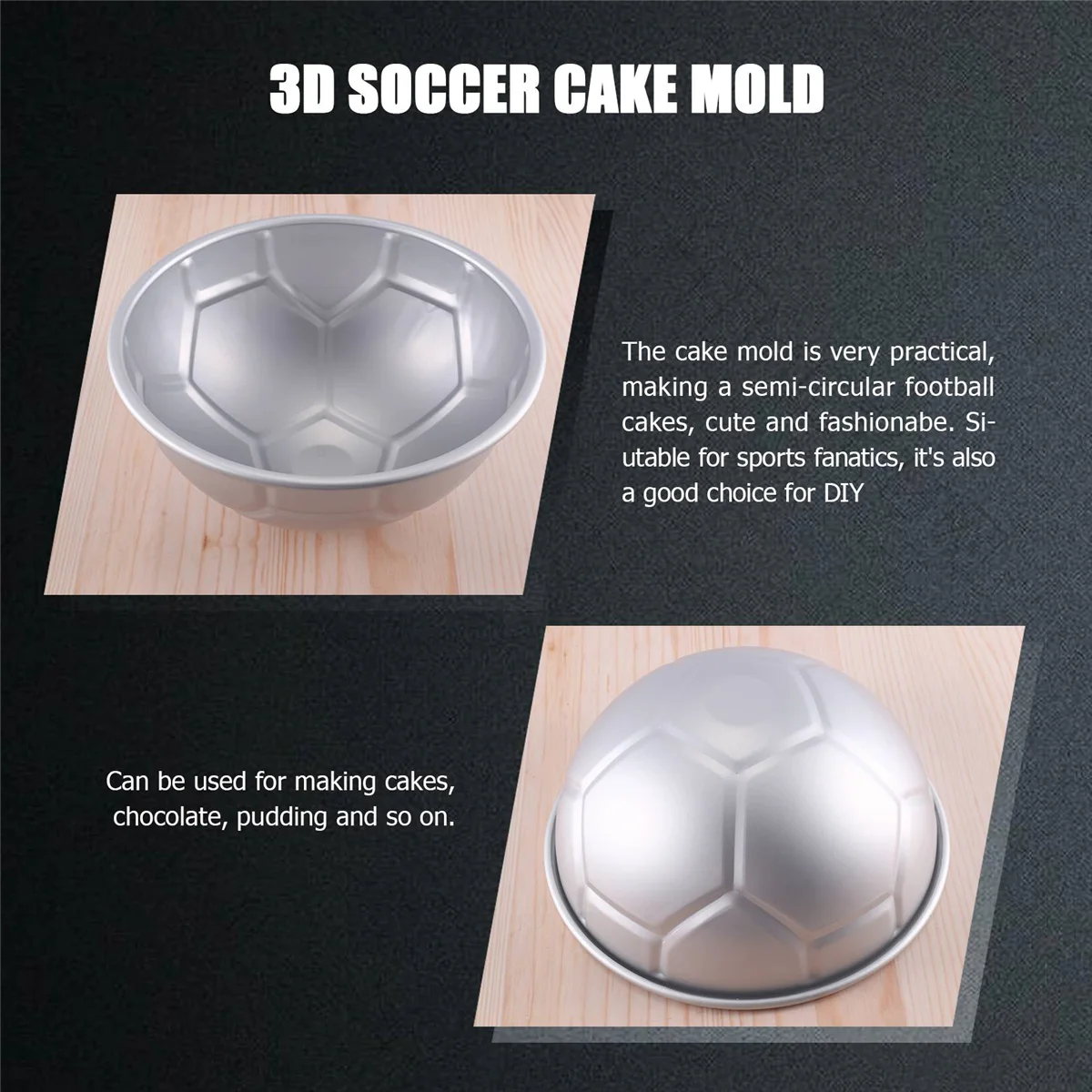 1 ШТ 3D форма для футбольного торта в форме полукруглого шара с 8-дюймовым утолщением из алюминиевого сплава, форма для выпечки на день рождения