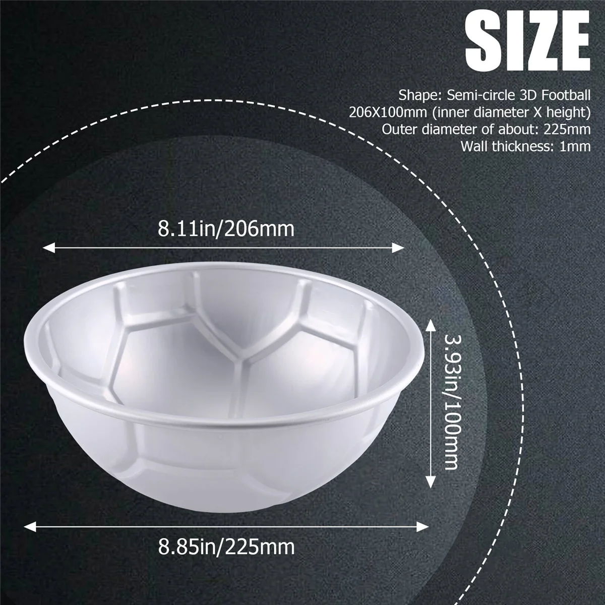 1 ШТ 3D форма для футбольного торта в форме полукруглого шара с 8-дюймовым утолщением из алюминиевого сплава, форма для выпечки на день рождения
