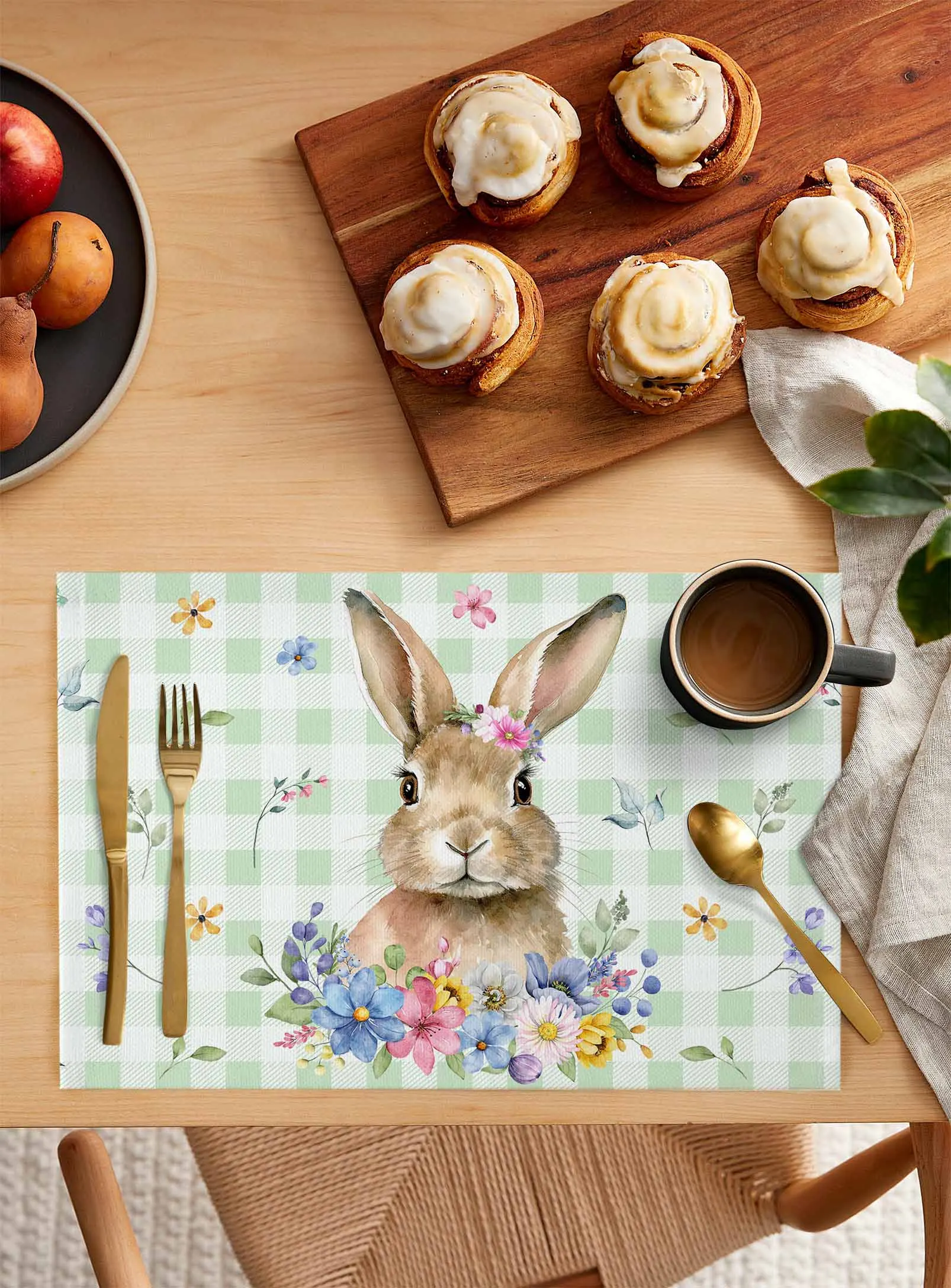 Пасхальный кролик, Весенний цветок, Зеленый Клетчатый коврик для стола, Свадьба, праздник, Вечеринка, Обеденный стол, Столовые приборы, Кухонные принадлежности, Салфетка для стола.