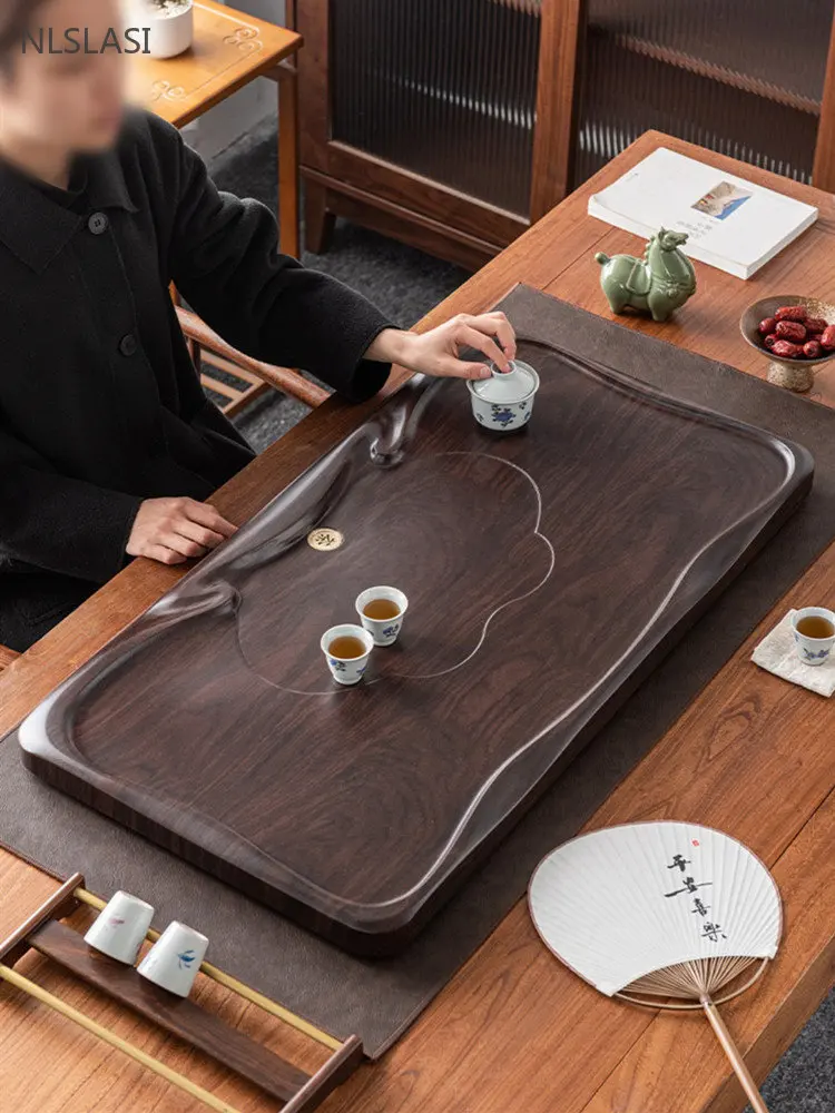 Утолщенный и прочный чайный поднос из цельного дерева, Бытовые лотки дренажного типа, аксессуары для китайской чайной церемонии, Чайный столик на заказ