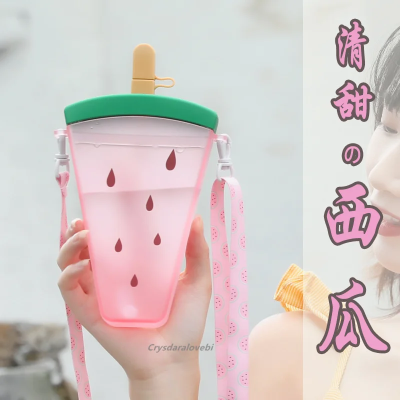 Летний креативный ремешок для фруктового мороженого, Пластиковая соломенная чашка для воды, женская Симпатичная чашка для занятий спортом на открытом воздухе, Портативная чашка