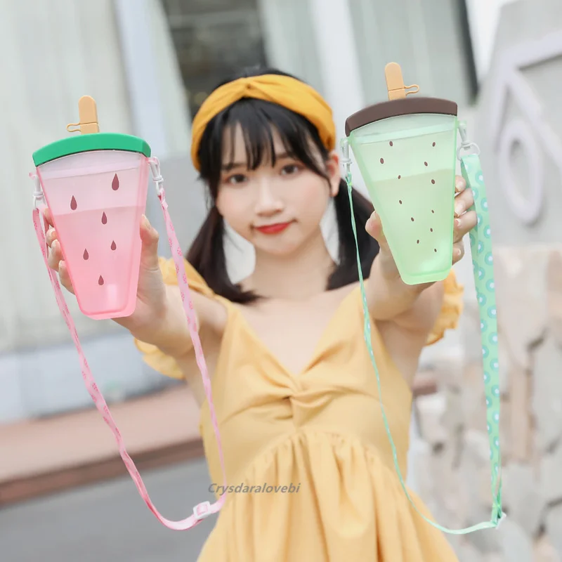 Летний креативный ремешок для фруктового мороженого, Пластиковая соломенная чашка для воды, женская Симпатичная чашка для занятий спортом на открытом воздухе, Портативная чашка