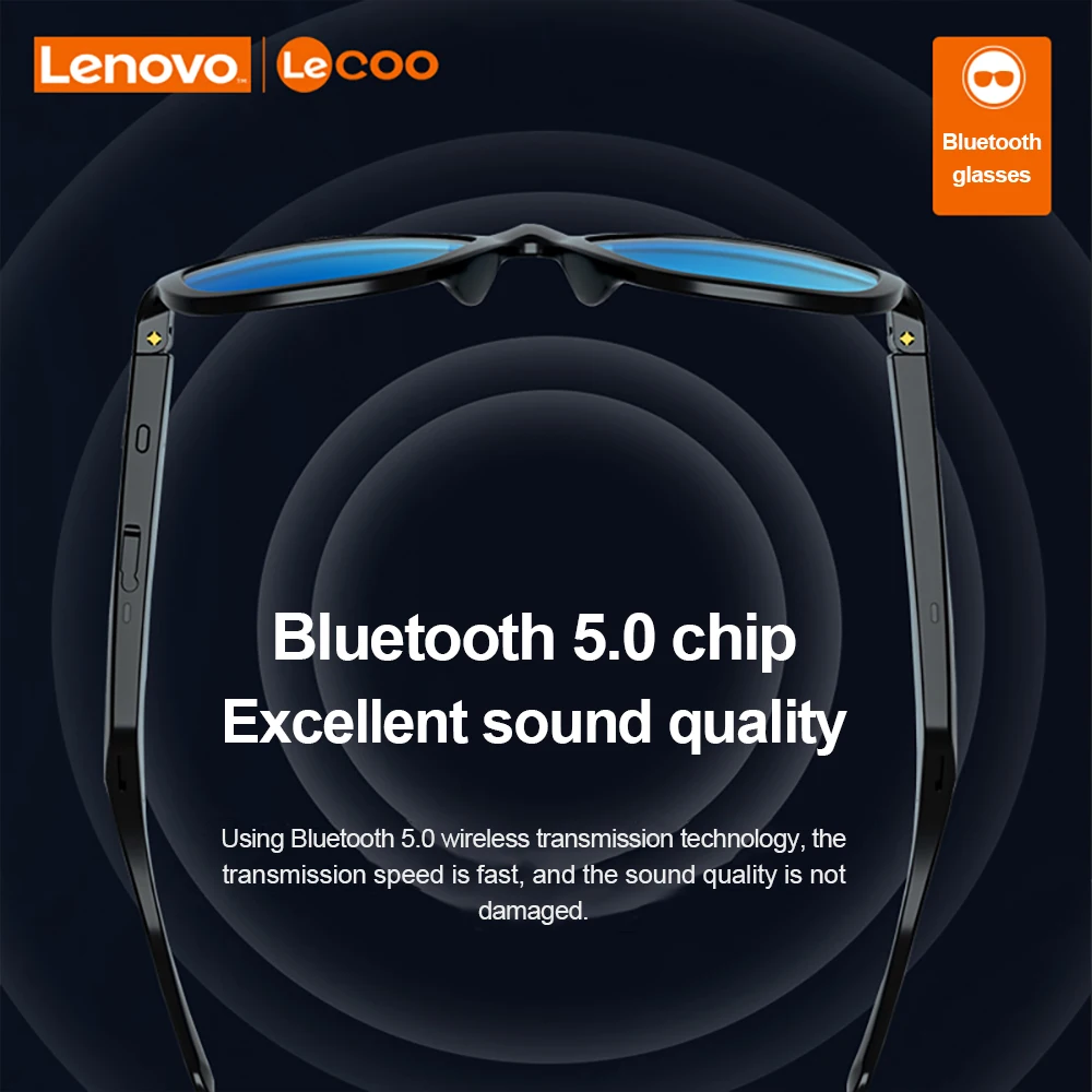 Lenovo Lecoo C8 Смарт-очки, гарнитура, беспроводные солнцезащитные очки Bluetooth, Спортивные наушники, вызывающие музыку, анти-синие очки