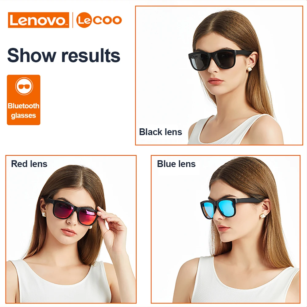 Lenovo Lecoo C8 Смарт-очки, гарнитура, беспроводные солнцезащитные очки Bluetooth, Спортивные наушники, вызывающие музыку, анти-синие очки