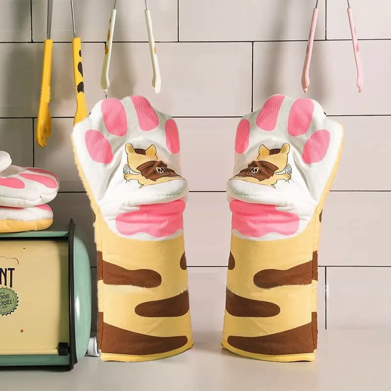 Изоляционные перчатки с милыми кошачьими лапками для микроволновой печи - Набор для выпечки на одну кухню
