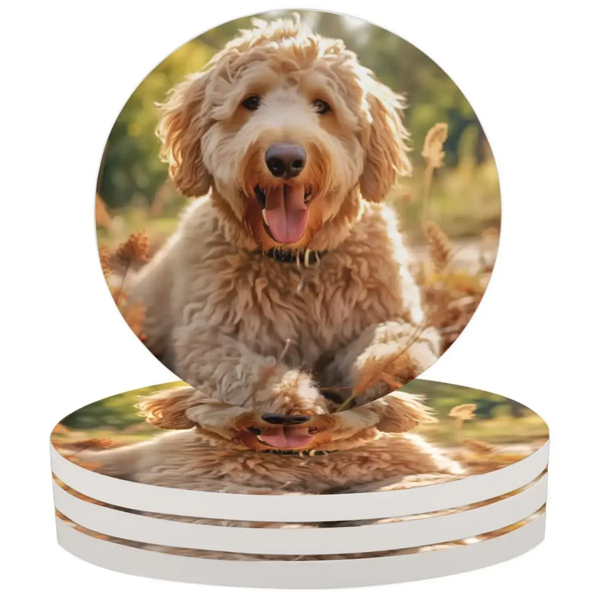 Коллекция собак, Круглая керамическая подставка из камня с пробковой основой для стола, впитывающие подставки для напитков, упаковка из 1, подарок на новоселье