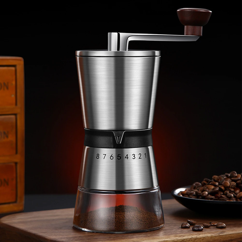 Ручная кофемолка для измельчения кофейных зерен из нержавеющей стали, керамический заусенец с рукояткой, съемный для дома/офиса/кемпинга/путешествий