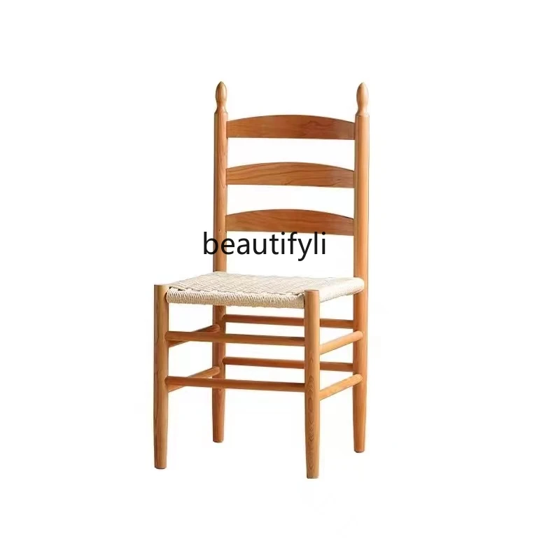 Обеденный стул из цельного дерева, сплетенный из веревки, средней древности, Домашний B & B, Со спинкой в японском стиле, стол для макияжа, Ретро Летний стул