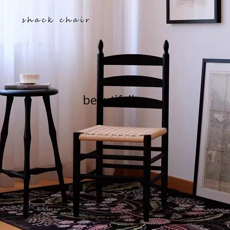 Обеденный стул из цельного дерева, сплетенный из веревки, средней древности, Домашний B & B, Со спинкой в японском стиле, стол для макияжа, Ретро Летний стул