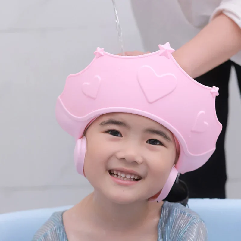 Мягкая шапочка для душа ребенка Регулируемая шапочка для мытья волос Для детей Защита ушей Безопасный детский шампунь для купания Защита головы от душа