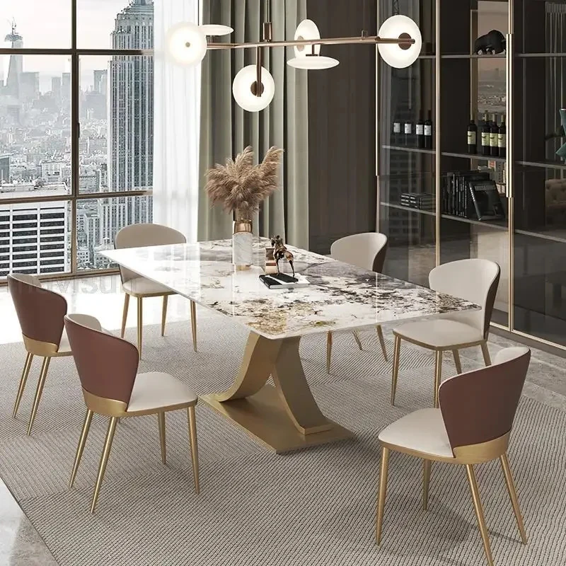 Итальянский Светлый Роскошный обеденный стол из яркого сланца, современный минималистичный Креативный прямоугольный стол из мраморного камня высокого класса
