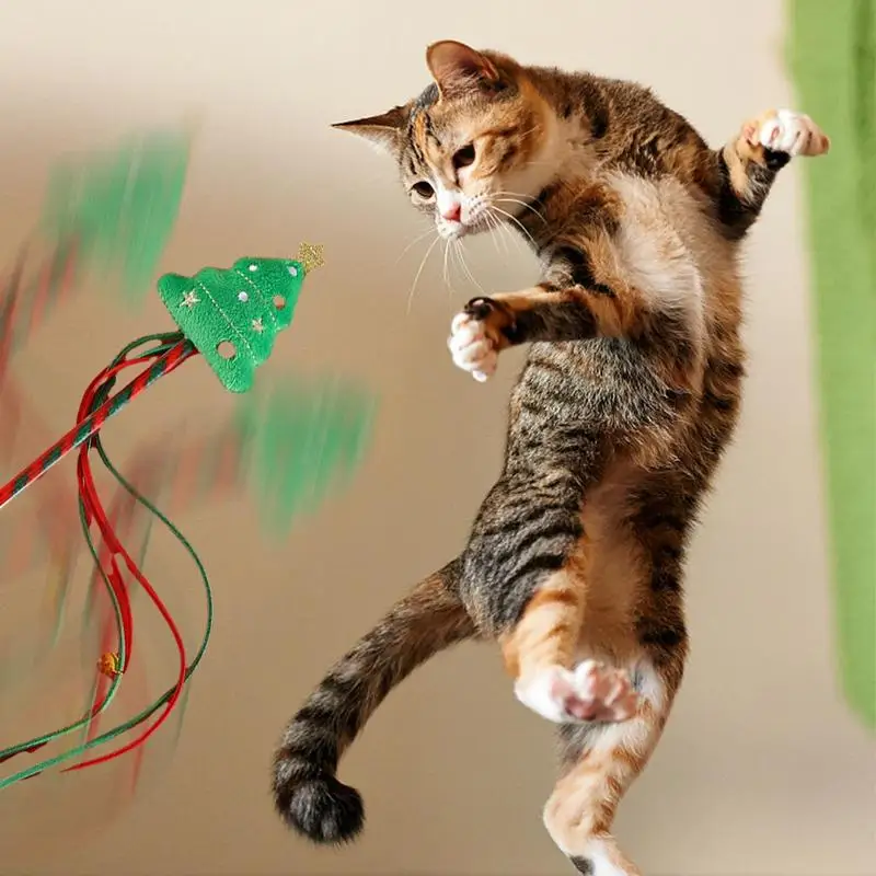 Палочка-дразнилка для кошек Рождественская игрушка для кошек Ловец кошек Палочка-дразнилка Портативная Удочка Ловец кусающихся, жующих и играющих игрушек для домашних животных
