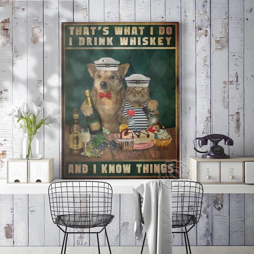 Мотивационный плакат с цитатами, забавные наклейки на стену с кошками и собаками, принты на холсте с позитивным текстом, винтажный декор стен с милыми животными