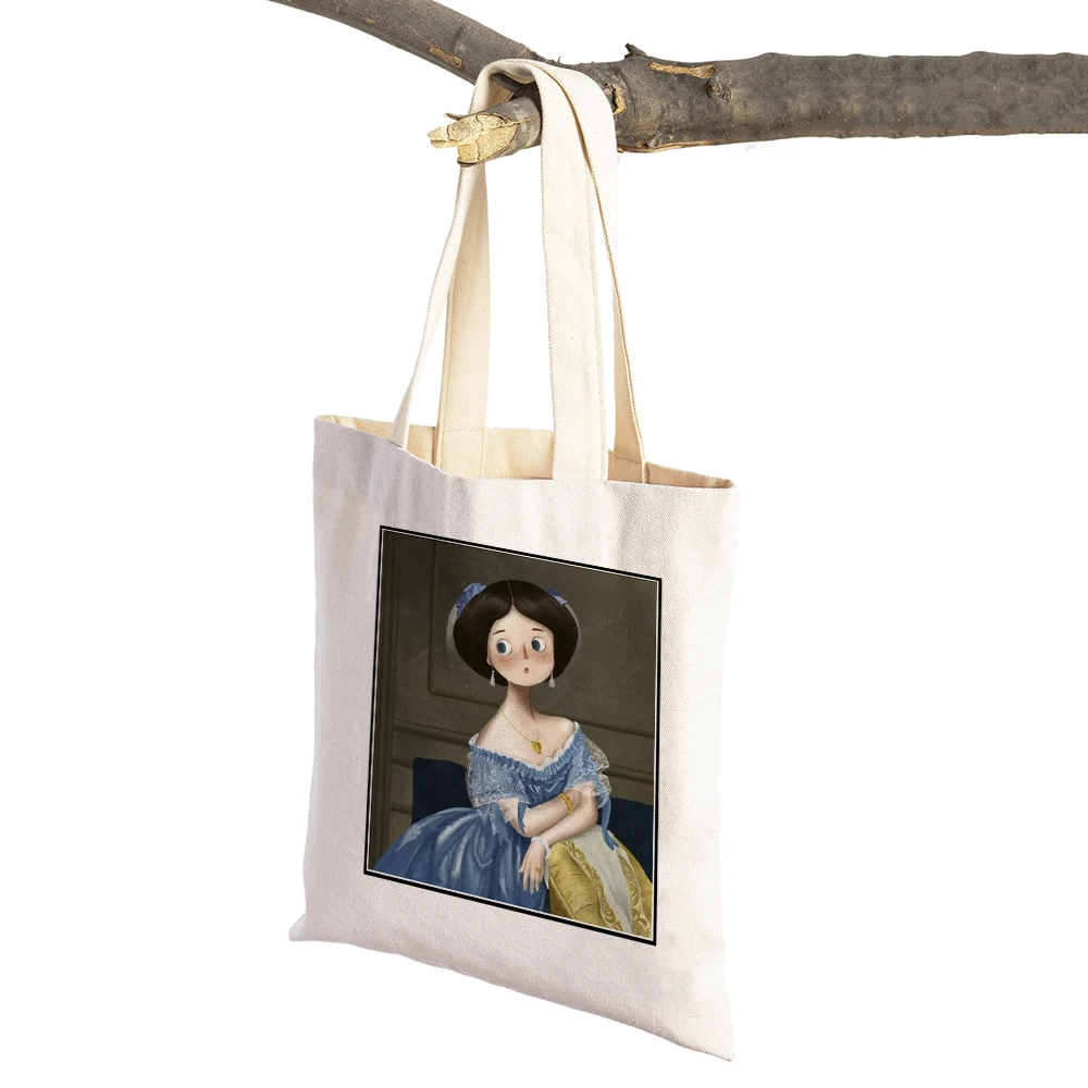Винтажный европейский стиль, знаменитый холст для рисования, сумка для покупок в супермаркете, сумка-тоут, повседневные женские сумки для покупок с двойным принтом