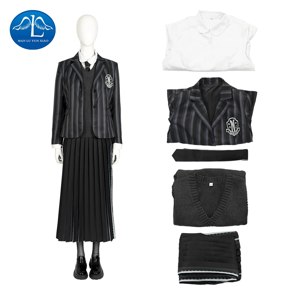 Костюмы для косплея Wednesday Addams, черная школьная форма, костюм для Хэллоуина Wednesday Addams, костюм для женщин