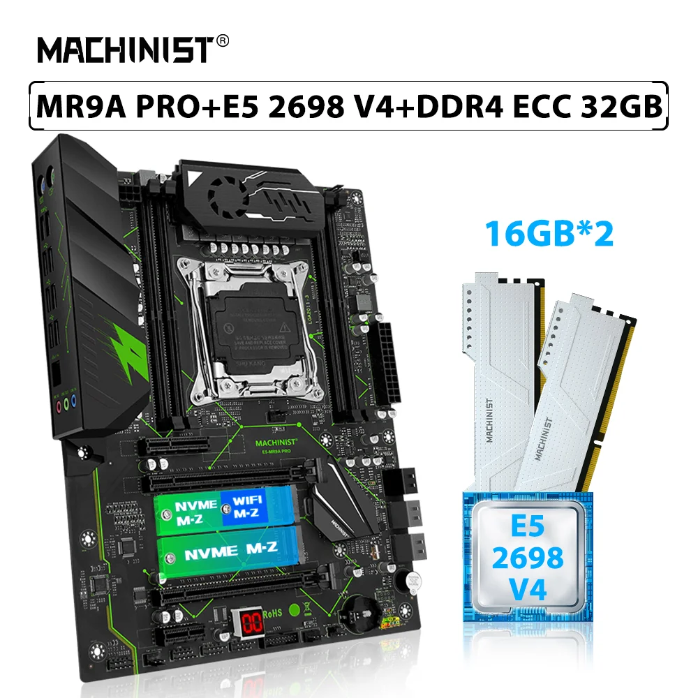MACHINIST X99 MR9A PRO Комплект материнской платы LGA 2011-3 Комплект процессора Xeon E5 2698 V4 CPU 32 ГБ = 2шт * 16 ГБ ECC DDR4 RAM Memory Dual NVME
