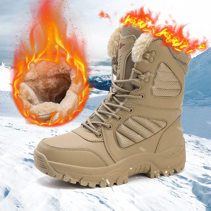 Мужские зимние ботинки, большие плюшевые теплые зимние ботинки, уличные армейские ботинки, армейские ботинки, Классическая черная повседневная спортивная обувь на платформе