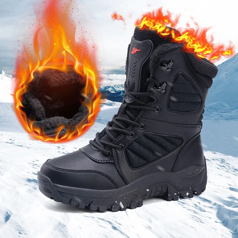 Мужские зимние ботинки, большие плюшевые теплые зимние ботинки, уличные армейские ботинки, армейские ботинки, Классическая черная повседневная спортивная обувь на платформе