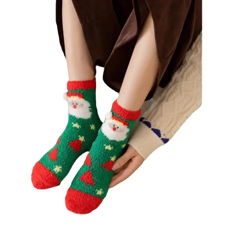 Трансграничные модные Милые мультяшные Коралловые бархатные носки, Женские носки Санта-Клауса, носки для пола из Лося, теплые Рождественские