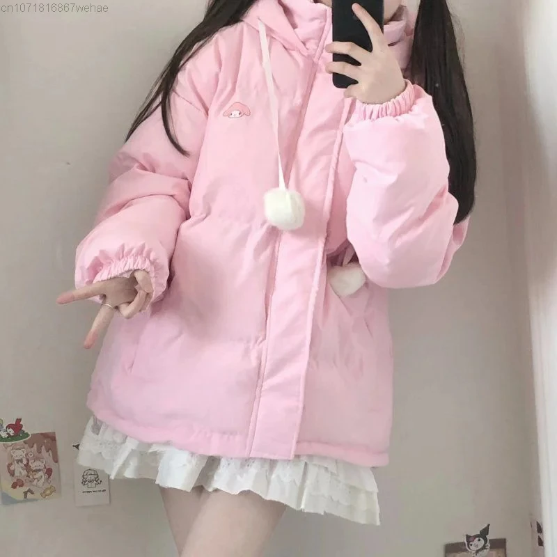 kawaii My Melody coat аниме розовое хлопчатобумажное пальто из овечьей шерсти хлопчатобумажная одежда для милых девочек Осенне-зимнее утепленное пальто тренд Универсальности