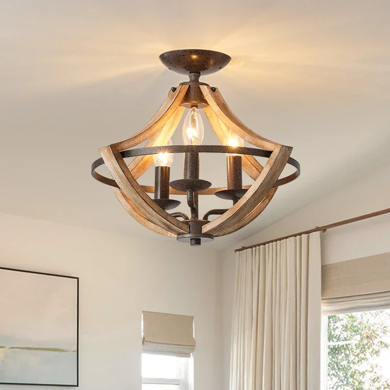 Деревянный потолочный светильник в стиле кантри в американском стиле, ретро Креативная лампа для домашнего освещения в фойе, дизайнер декораций B & B