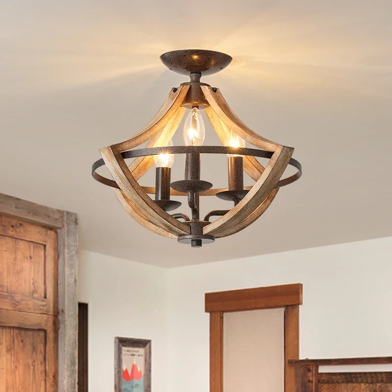 Деревянный потолочный светильник в стиле кантри в американском стиле, ретро Креативная лампа для домашнего освещения в фойе, дизайнер декораций B & B