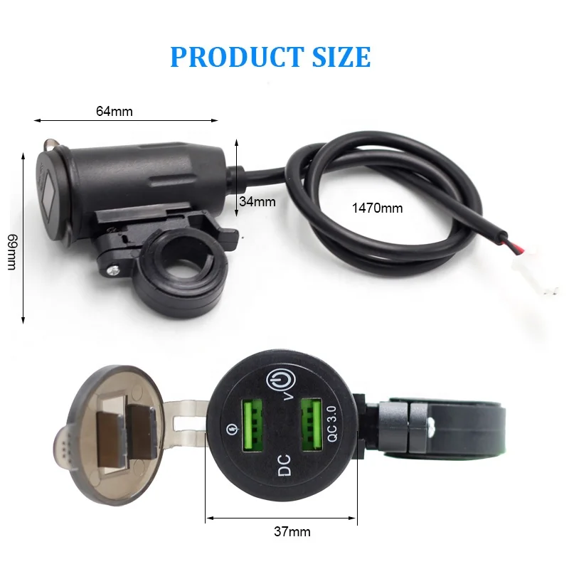 USB-зарядное устройство для мотоцикла Knight handlebar автомобильное зарядное устройство с двумя USB-устройствами для быстрой зарядки QC3.0 с дисплеем напряжения