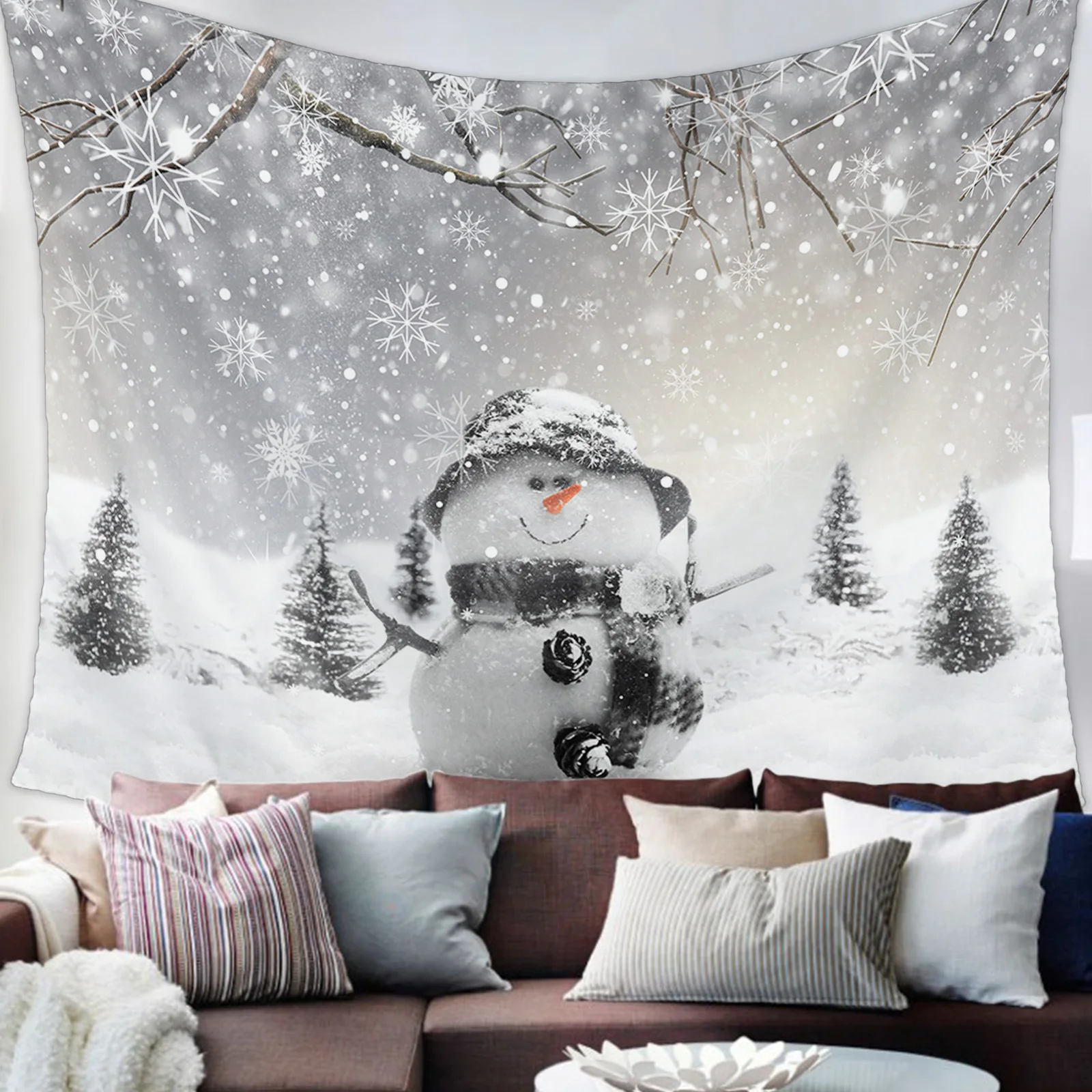 Рождественский Зимний Снеговик, Снежинки, Гобелен, Настенный гобелен в стиле Бохо, Рождественский Декор для спальни, гостиной, Подвесная ткань