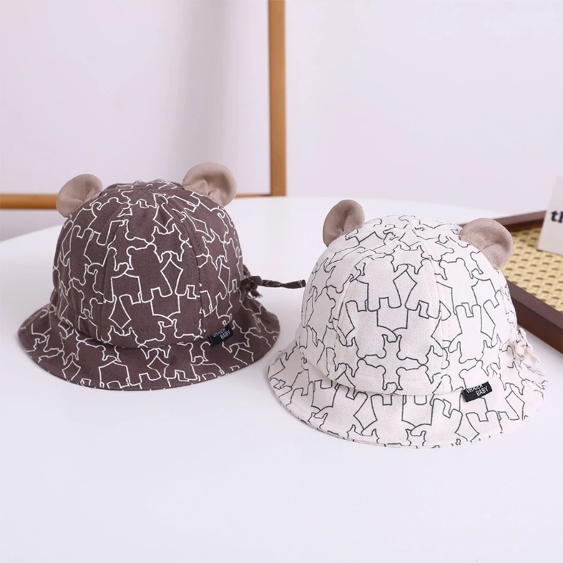 Летняя ветрозащитная шляпа-панама для новорожденных, детская шляпа рыбака, приятная для кожи малыша, походная шляпа с козырьком и принтом Медведя, походная шляпа 1560