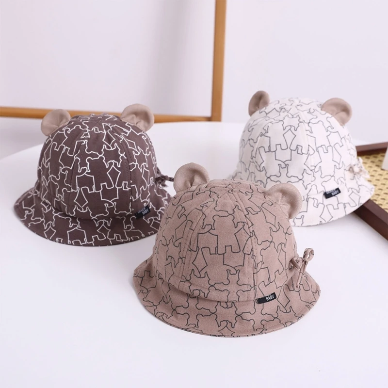 Летняя ветрозащитная шляпа-панама для новорожденных, детская шляпа рыбака, приятная для кожи малыша, походная шляпа с козырьком и принтом Медведя, походная шляпа 1560