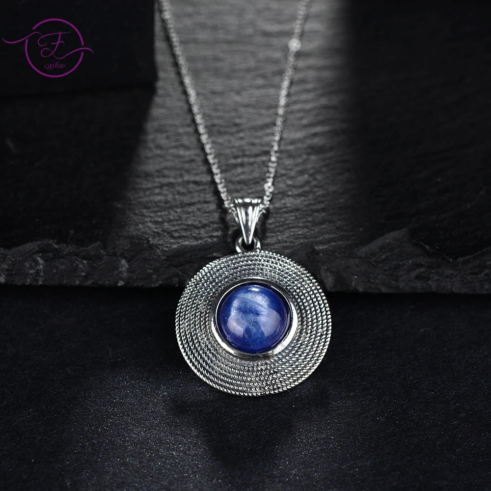 Ожерелье из стерлингового серебра 925 пробы, Круглое Ожерелье с подвеской из натурального кианита 10 мм, для женщин, Винтажный Элегантный ювелирный подарок