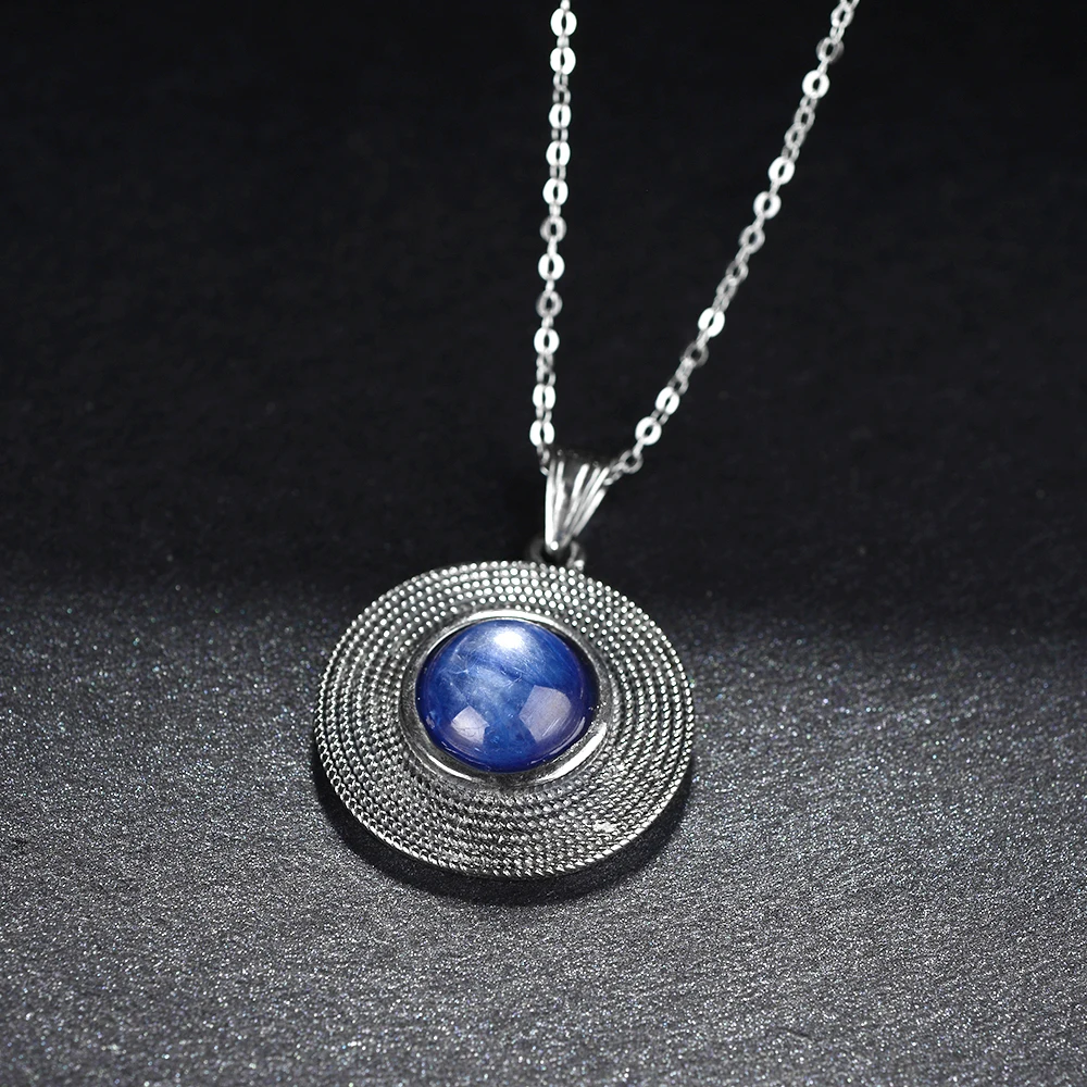 Ожерелье из стерлингового серебра 925 пробы, Круглое Ожерелье с подвеской из натурального кианита 10 мм, для женщин, Винтажный Элегантный ювелирный подарок