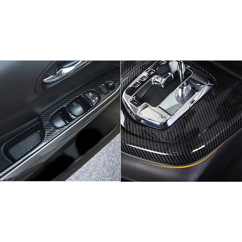 Для Nissan Navara NP300 2016-2019, Крышка панели кнопки подъема оконного стекла и рамка ручки переключения передач автомобиля из углеродного волокна