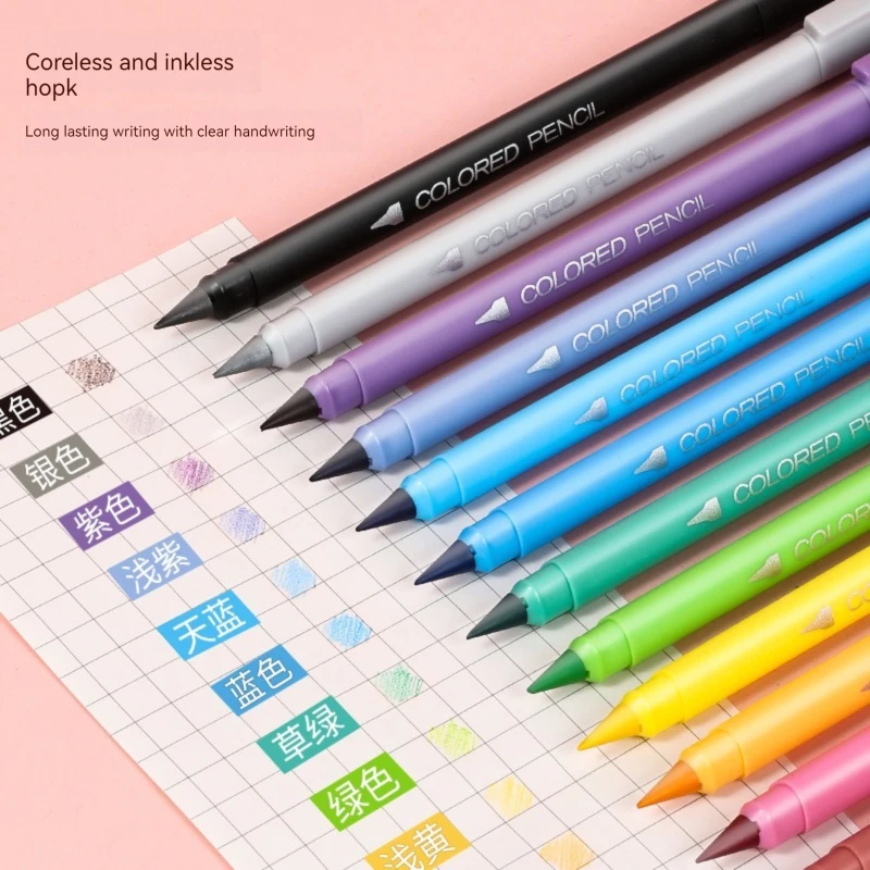 Набор из 12 цветных карандашей Eternal Unlimited Pencil для детей Infinity Pen Канцелярские принадлежности для рисования Кавайными мелками, Раскрашивающие Карандаши
