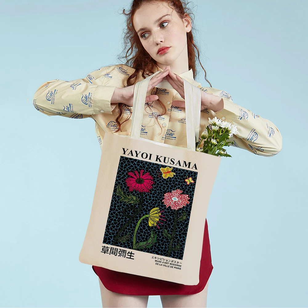Женская сумка-шоппер Yayoi Kusama Art с двусторонней японской абстракцией, повседневные сумки для покупок, женская холщовая сумка-тоут, дорожная сумочка