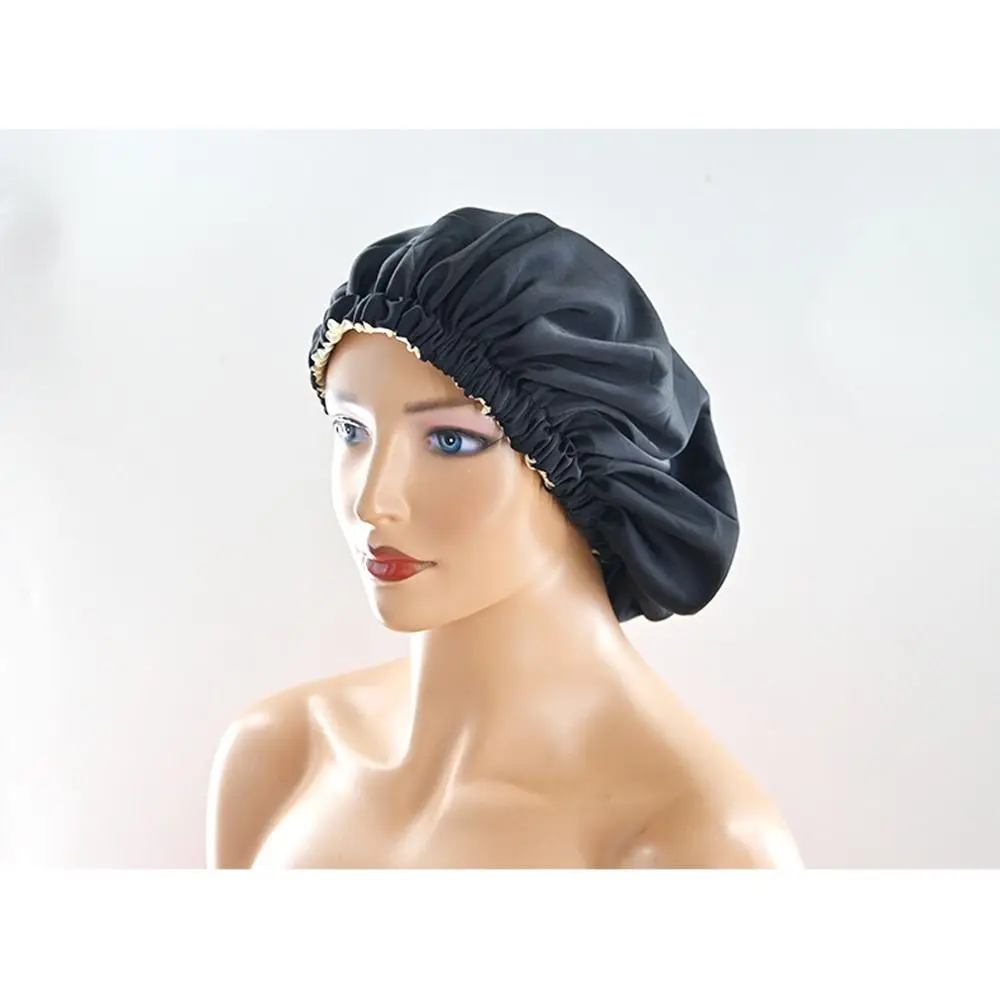 Атласная шелковая шапочка для волос, удобная двухслойная ночная шапочка с широкой лентой, мягкая эластичная спальная шапочка для женщин