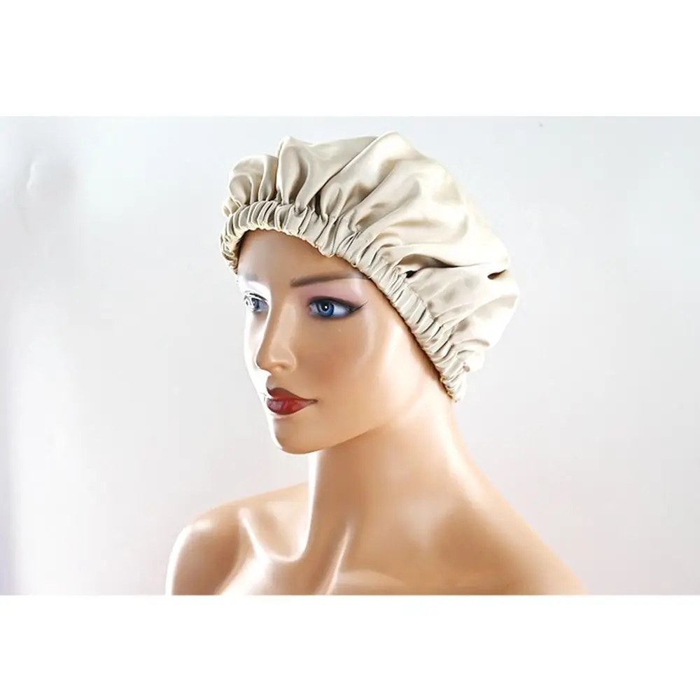 Атласная шелковая шапочка для волос, удобная двухслойная ночная шапочка с широкой лентой, мягкая эластичная спальная шапочка для женщин