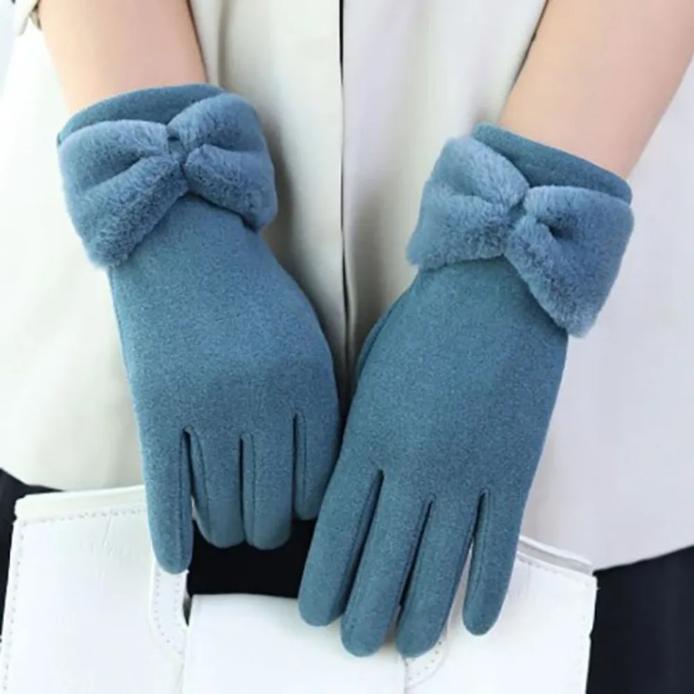 Мягкие и приятные для кожи, сохраняющие тепло Женские перчатки с бантиком, утолщающие теплые бархатные утепленные перчатки, дышащие
