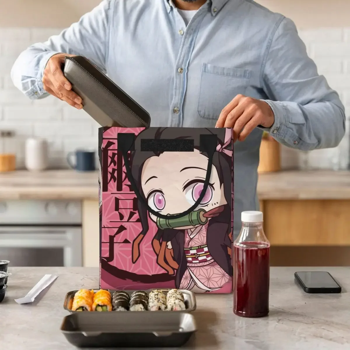 Kimetsu No Yaiba Nezuko, термоизолированная сумка для ланча, женская сумка для ланча в стиле Аниме Манга, многофункциональная коробка для Бенто