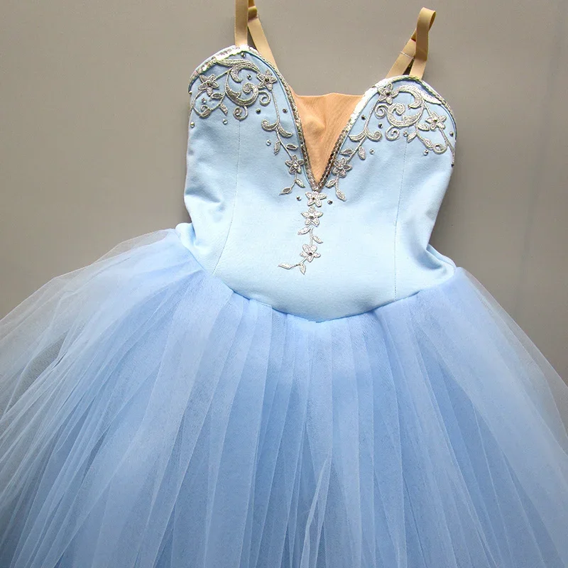 Небесно-голубое Балетное платье для девочек, Детское Длинное Тюлевое платье для танцев 