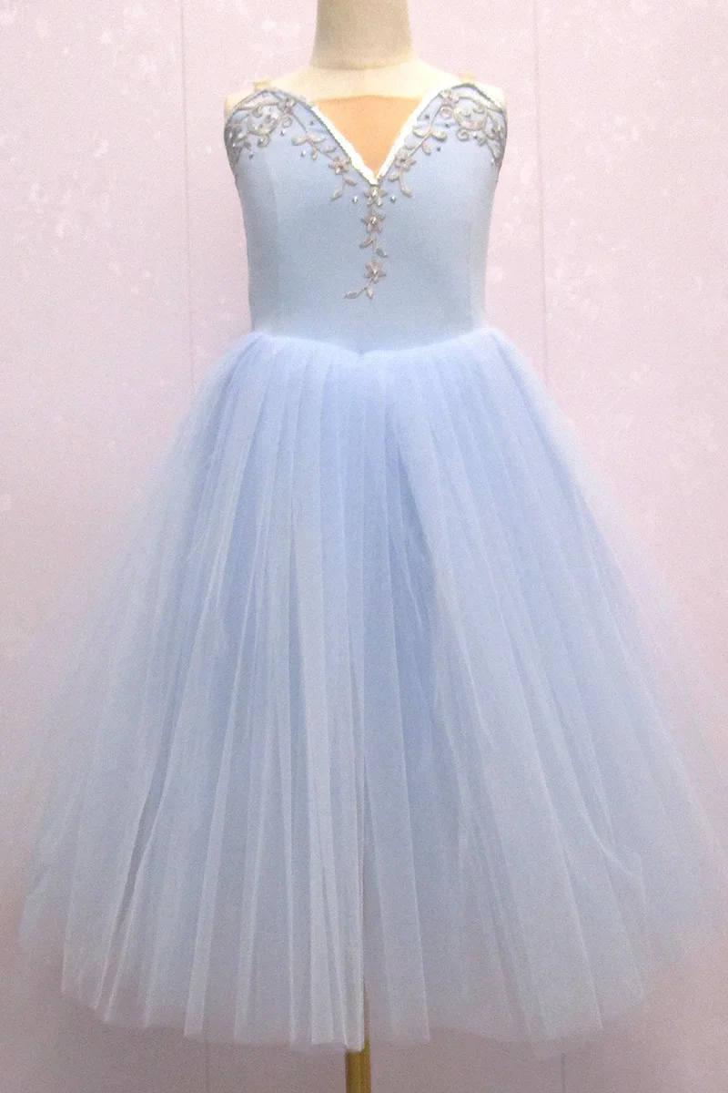 Небесно-голубое Балетное платье для девочек, Детское Длинное Тюлевое платье для танцев 