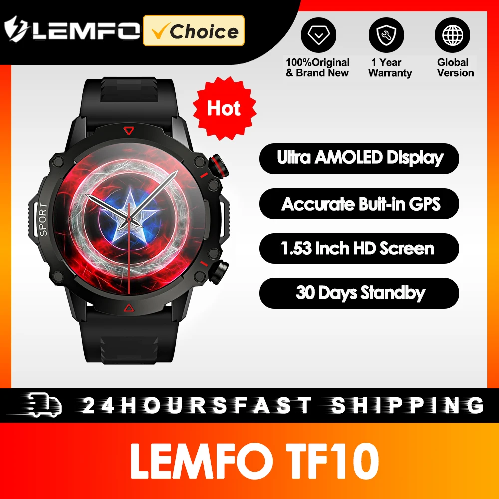 LEMFO AMOLED Смарт-часы Мужские Bluetooth Call Smartwatch 2023 Спортивные Водонепроницаемые Наружные 1,53-дюймовый 360 * 360 HD Экран 30 Дней В Режиме ожидания